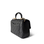 CHANEL Handbag Black Black Caviar Quilted Mini Top Handle Antique Gold Hardware - Redeluxe