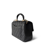CHANEL Handbag Black Black Caviar Quilted Mini Top Handle Antique Gold Hardware - Redeluxe
