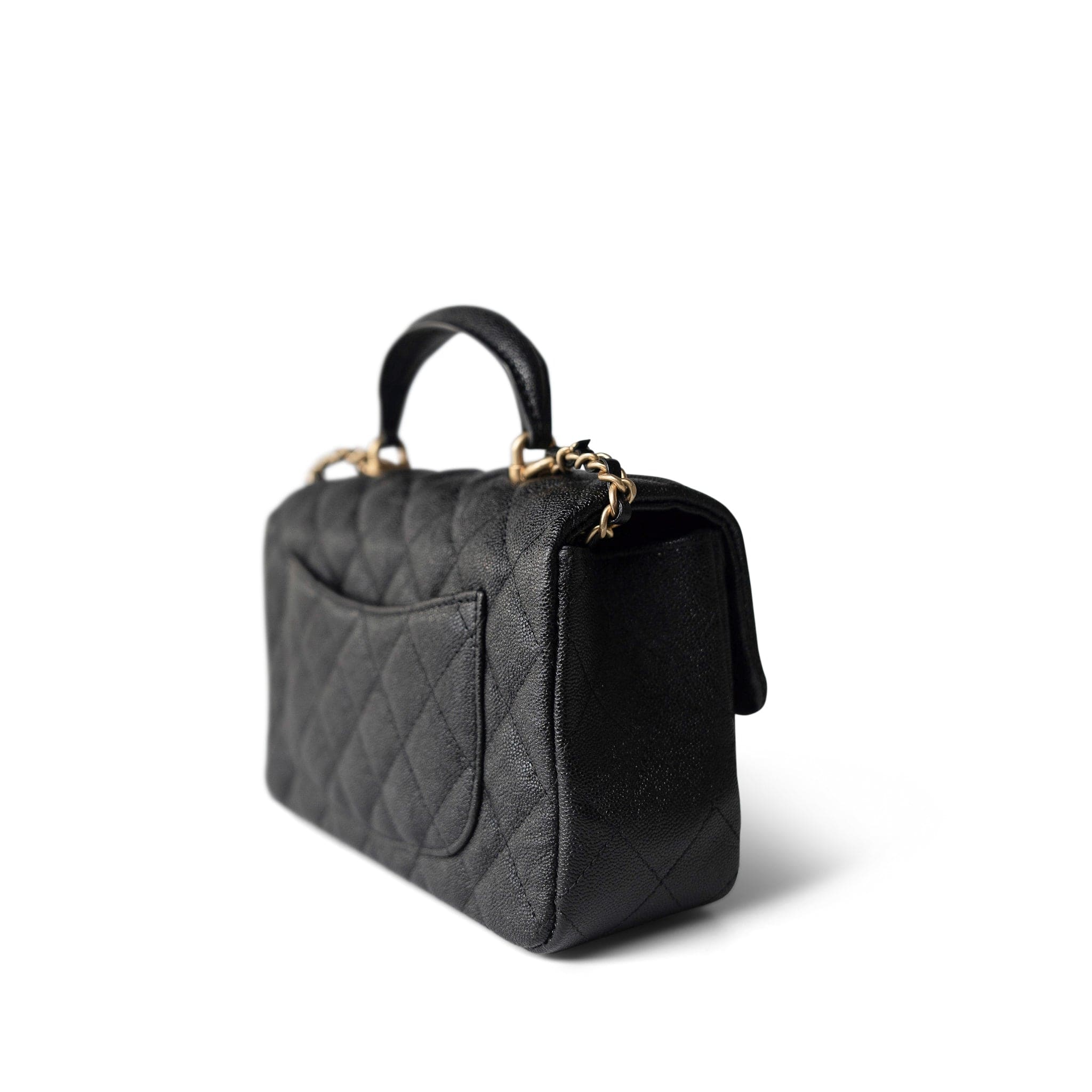 CHANEL Handbag Black Black Caviar Quilted Mini Top Handle Antique Gold Hardware - Redeluxe