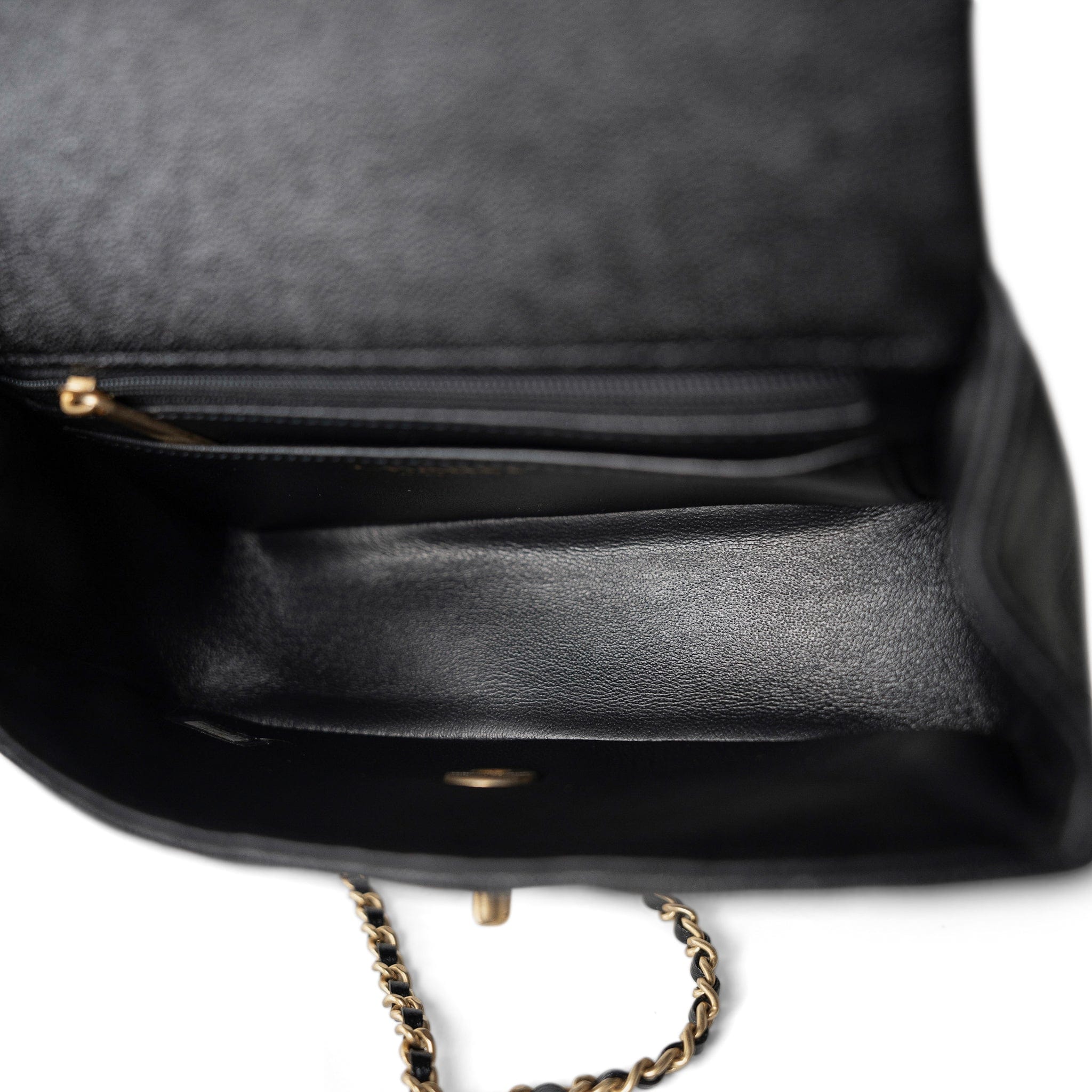 CHANEL Handbag Black Black Caviar Quilted Mini Top Handle Antique Gold Hardware - Redeluxe