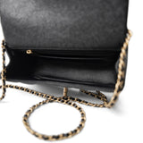 CHANEL Handbag Black Black Caviar Quilted Mini Top Handle Antique Gold Hardware - Redeluxe