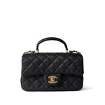 CHANEL Handbag Black Black Caviar Quilted Mini Top Handle Antique Gold Hardware - Redeluxe