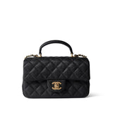 CHANEL Handbag Black Black Caviar Quilted Mini Top Handle Antique Gold Hardware - Redeluxe