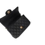CHANEL Handbag Black Black Caviar Quilted Mini Top Handle Antique Gold Hardware - Redeluxe