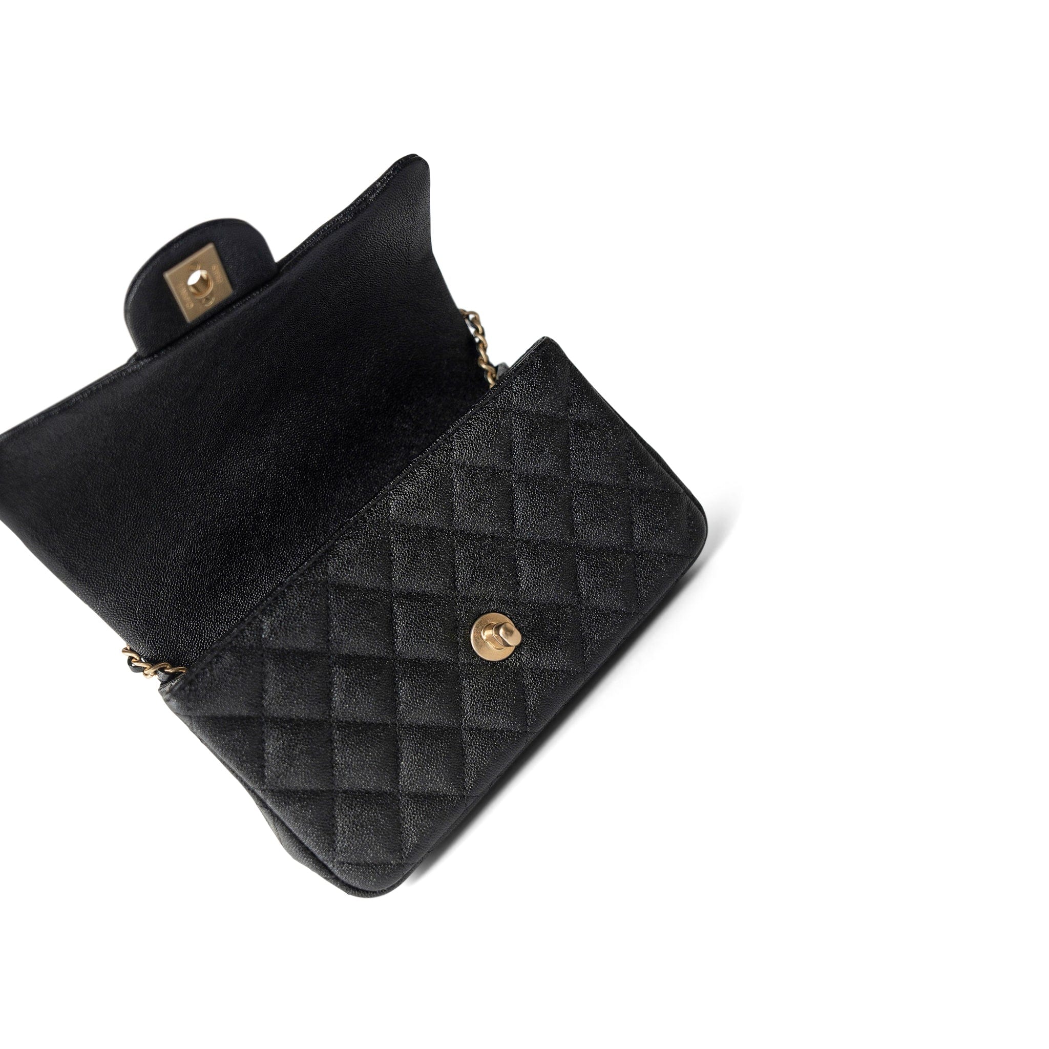 CHANEL Handbag Black Black Caviar Quilted Mini Top Handle Antique Gold Hardware - Redeluxe