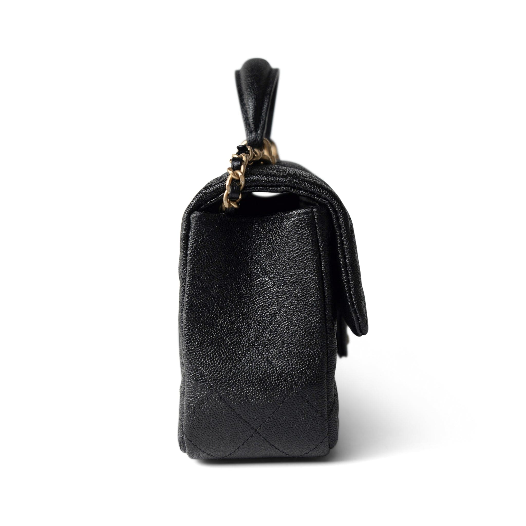 CHANEL Handbag Black Black Caviar Quilted Mini Top Handle Antique Gold Hardware - Redeluxe