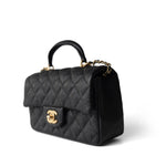 CHANEL Handbag Black Black Caviar Quilted Mini Top Handle Antique Gold Hardware - Redeluxe