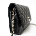 CHANEL Handbag Black Black Caviar Quilted Wallet On Chain Pearly CC Light Gold Hardware (woc - Redeluxe