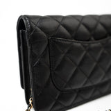 CHANEL Handbag Black Black Caviar Quilted Wallet On Chain Pearly CC Light Gold Hardware (woc - Redeluxe