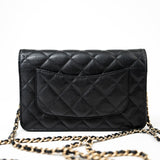 CHANEL Handbag Black Black Caviar Quilted Wallet On Chain Pearly CC Light Gold Hardware (woc - Redeluxe