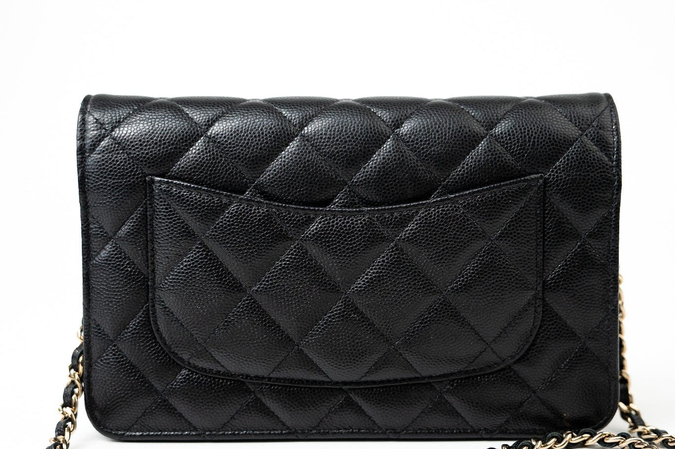CHANEL Handbag Black Black Caviar Quilted Wallet On Chain Pearly CC Light Gold Hardware (woc - Redeluxe