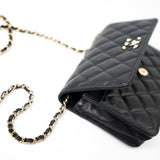 CHANEL Handbag Black Black Caviar Quilted Wallet On Chain Pearly CC Light Gold Hardware (woc - Redeluxe