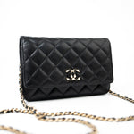 CHANEL Handbag Black Black Caviar Quilted Wallet On Chain Pearly CC Light Gold Hardware (woc - Redeluxe
