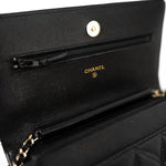 CHANEL Handbag Black Black Caviar Quilted Wallet On Chain Pearly CC Light Gold Hardware (woc - Redeluxe