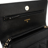 CHANEL Handbag Black Black Caviar Quilted Wallet On Chain Pearly CC Light Gold Hardware (woc - Redeluxe
