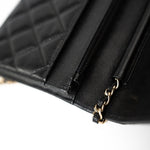 CHANEL Handbag Black Black Caviar Quilted Wallet On Chain Pearly CC Light Gold Hardware (woc - Redeluxe