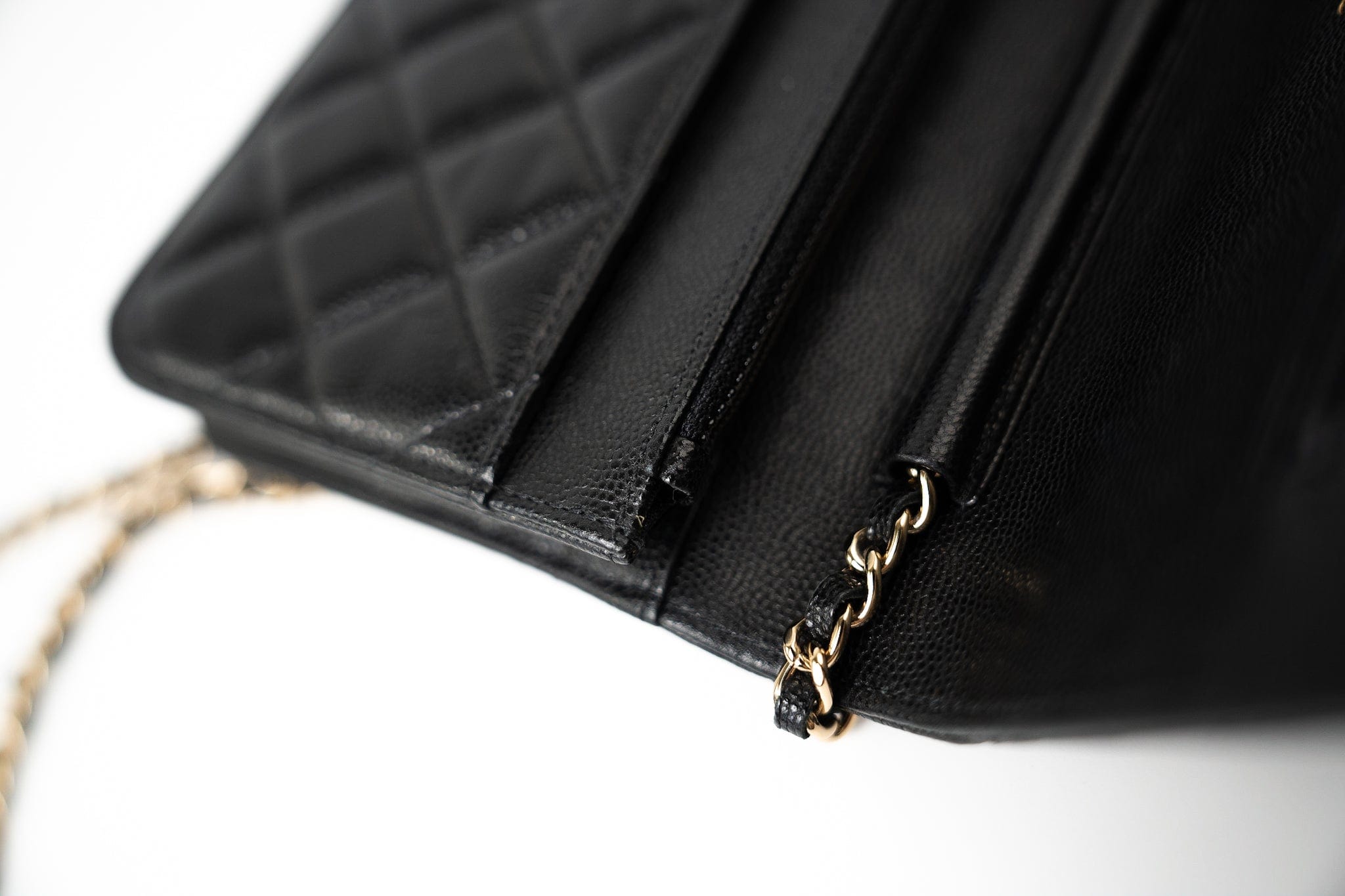 CHANEL Handbag Black Black Caviar Quilted Wallet On Chain Pearly CC Light Gold Hardware (woc - Redeluxe