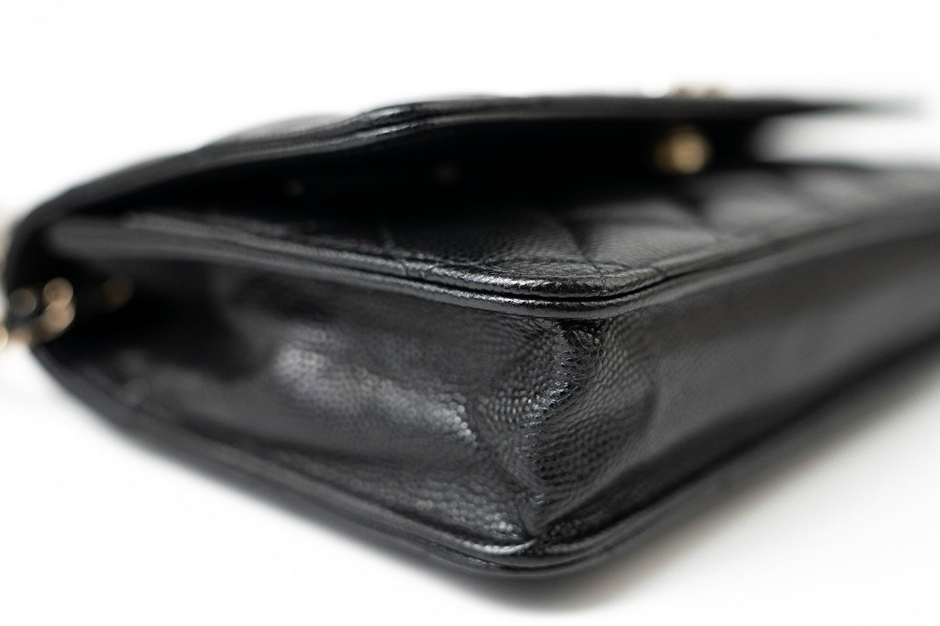 CHANEL Handbag Black Black Caviar Quilted Wallet On Chain Pearly CC Light Gold Hardware (woc - Redeluxe