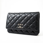 CHANEL Handbag Black Black Caviar Quilted Wallet On Chain Pearly CC Light Gold Hardware (woc - Redeluxe