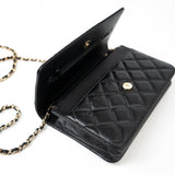 CHANEL Handbag Black Black Caviar Quilted Wallet On Chain Pearly CC Light Gold Hardware (woc - Redeluxe