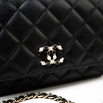CHANEL Handbag Black Black Caviar Quilted Wallet On Chain Pearly CC Light Gold Hardware (woc - Redeluxe