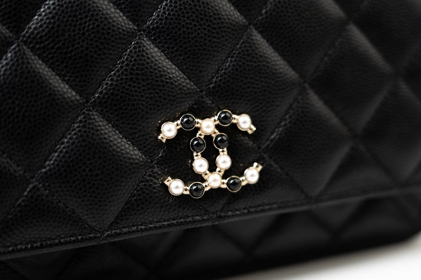 CHANEL Handbag Black Black Caviar Quilted Wallet On Chain Pearly CC Light Gold Hardware (woc - Redeluxe