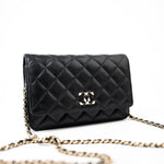 CHANEL Handbag Black Black Caviar Quilted Wallet On Chain Pearly CC Light Gold Hardware (woc - Redeluxe