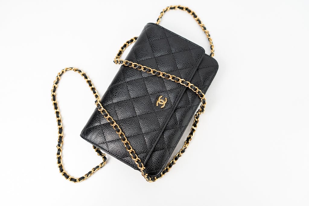CHANEL Handbag Black Black Caviar Quilted Wallet on Chain (WOC) GHW - Redeluxe