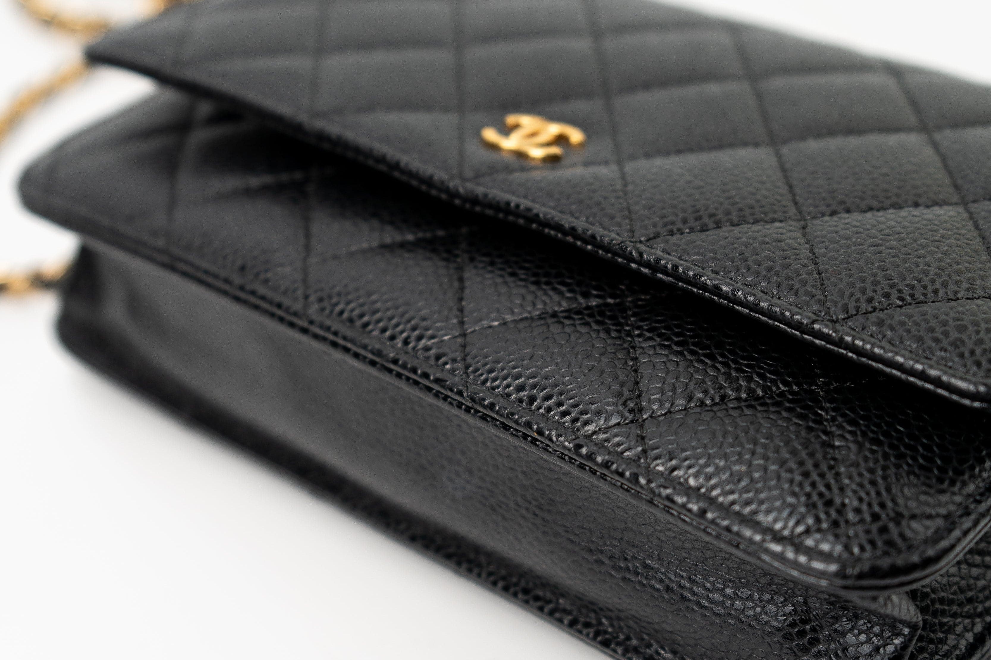 CHANEL Handbag Black Black Caviar Quilted Wallet on Chain (WOC) GHW - Redeluxe