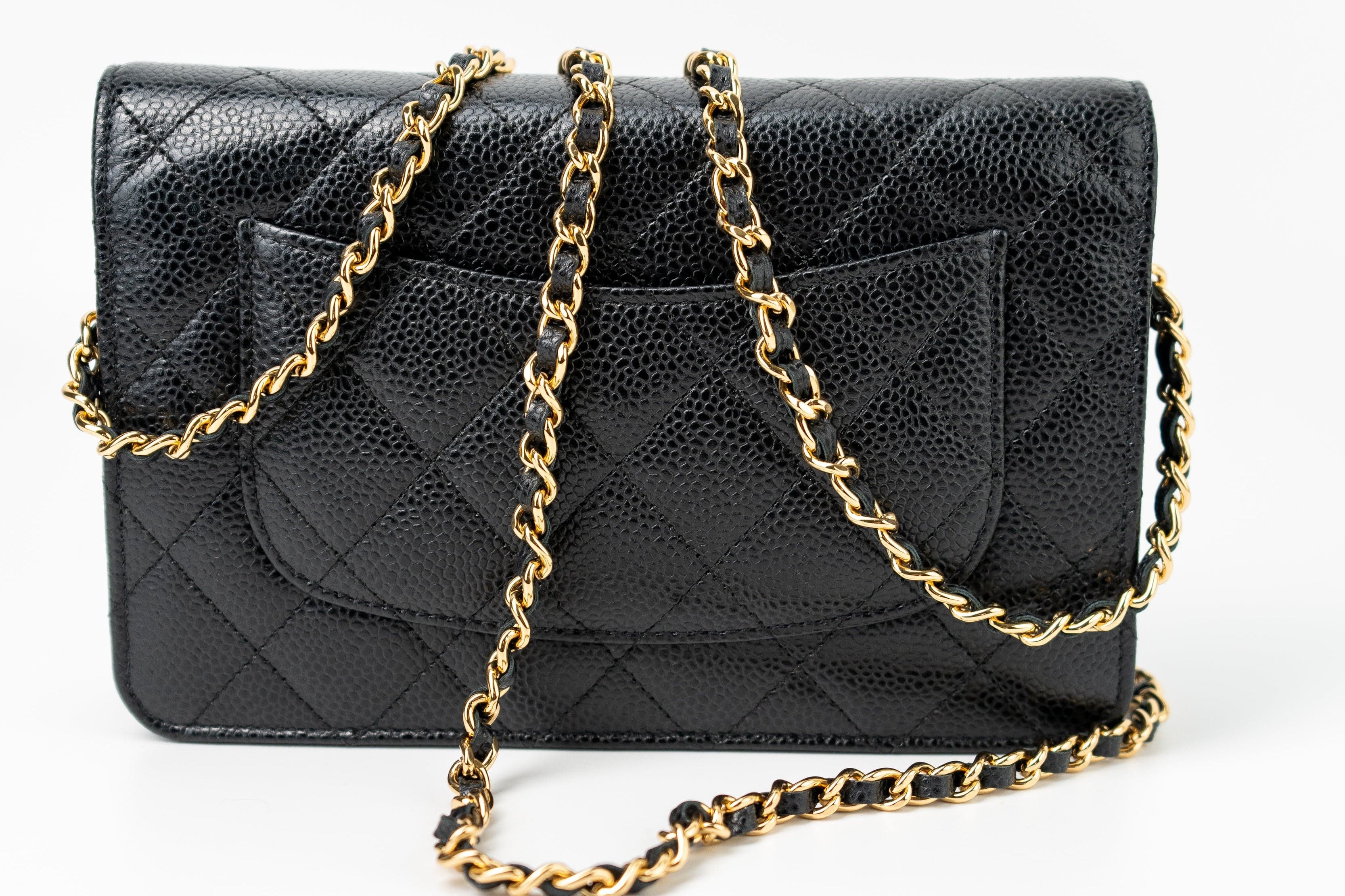 CHANEL Handbag Black Black Caviar Quilted Wallet on Chain (WOC) GHW - Redeluxe
