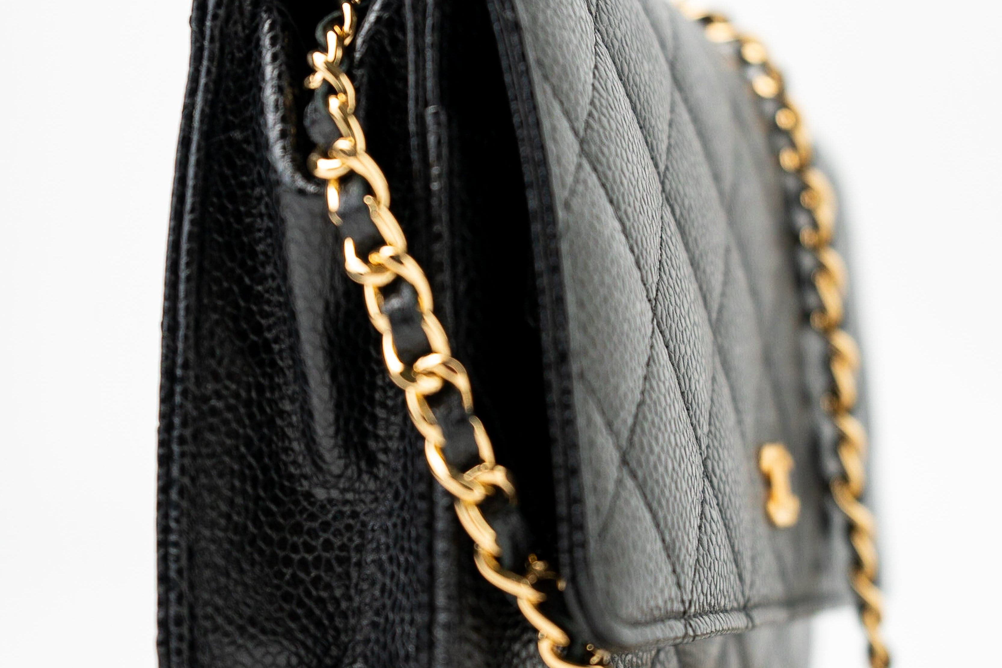 CHANEL Handbag Black Black Caviar Quilted Wallet on Chain (WOC) GHW - Redeluxe
