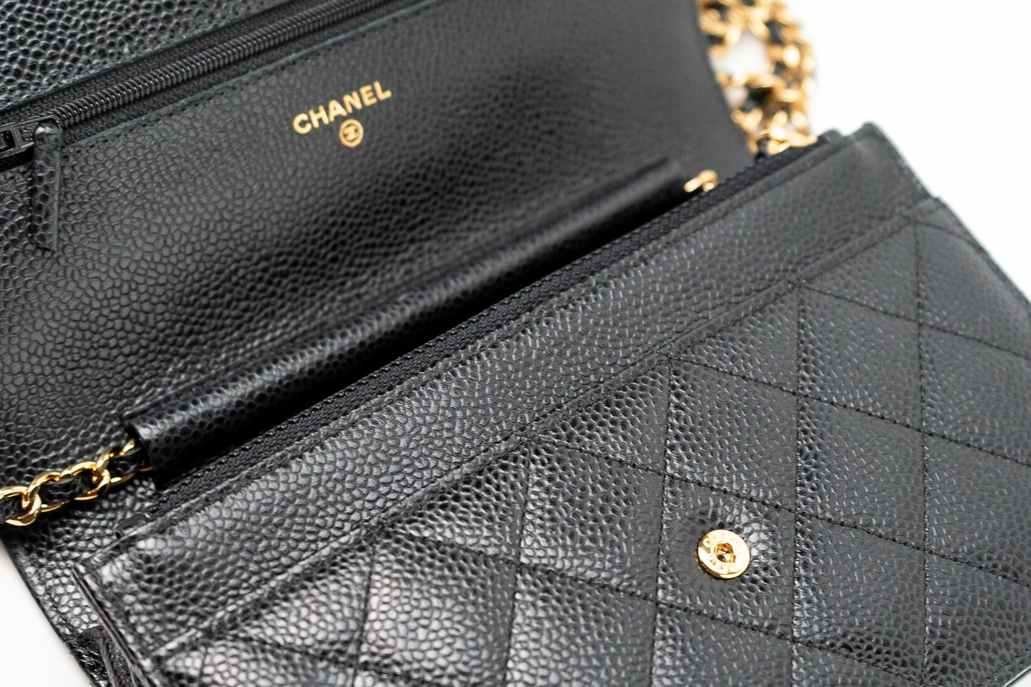 CHANEL Handbag Black Black Caviar Quilted Wallet on Chain (WOC) GHW - Redeluxe