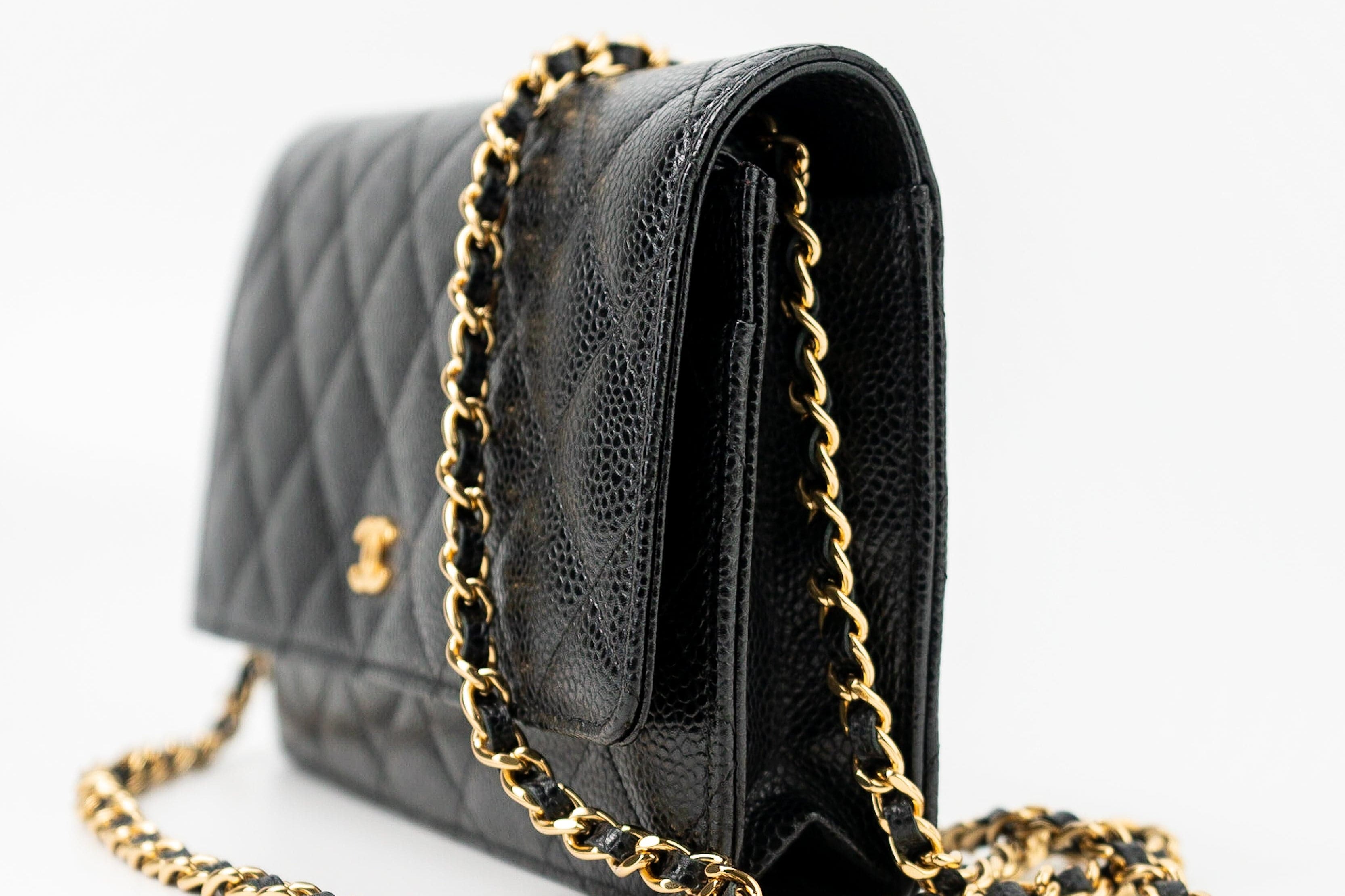 CHANEL Handbag Black Black Caviar Quilted Wallet on Chain (WOC) GHW - Redeluxe