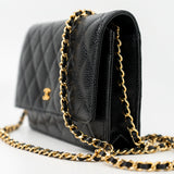 CHANEL Handbag Black Black Caviar Quilted Wallet on Chain (WOC) GHW - Redeluxe