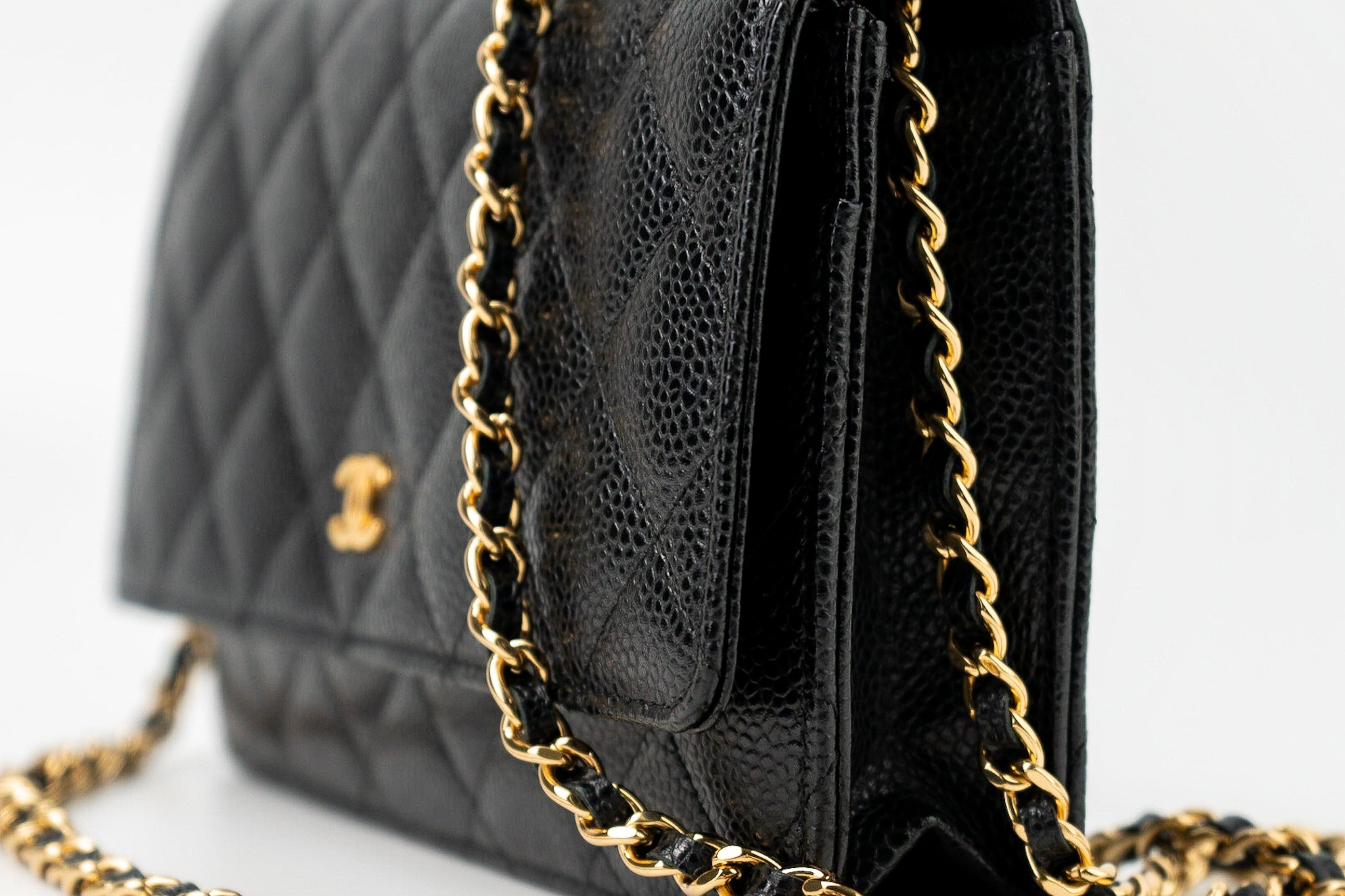 CHANEL Handbag Black Black Caviar Quilted Wallet on Chain (WOC) GHW - Redeluxe