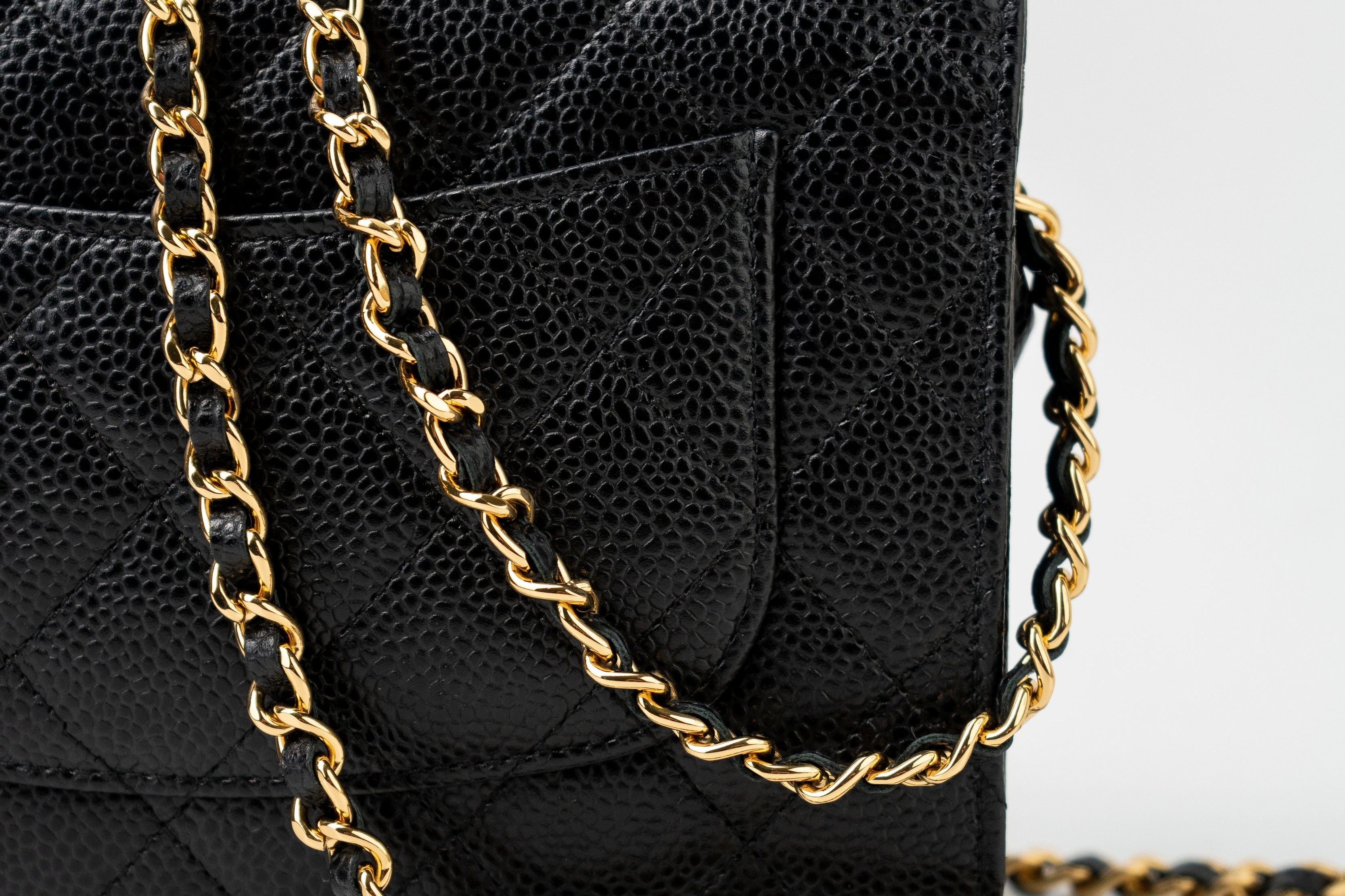 CHANEL Handbag Black Black Caviar Quilted Wallet on Chain (WOC) GHW - Redeluxe