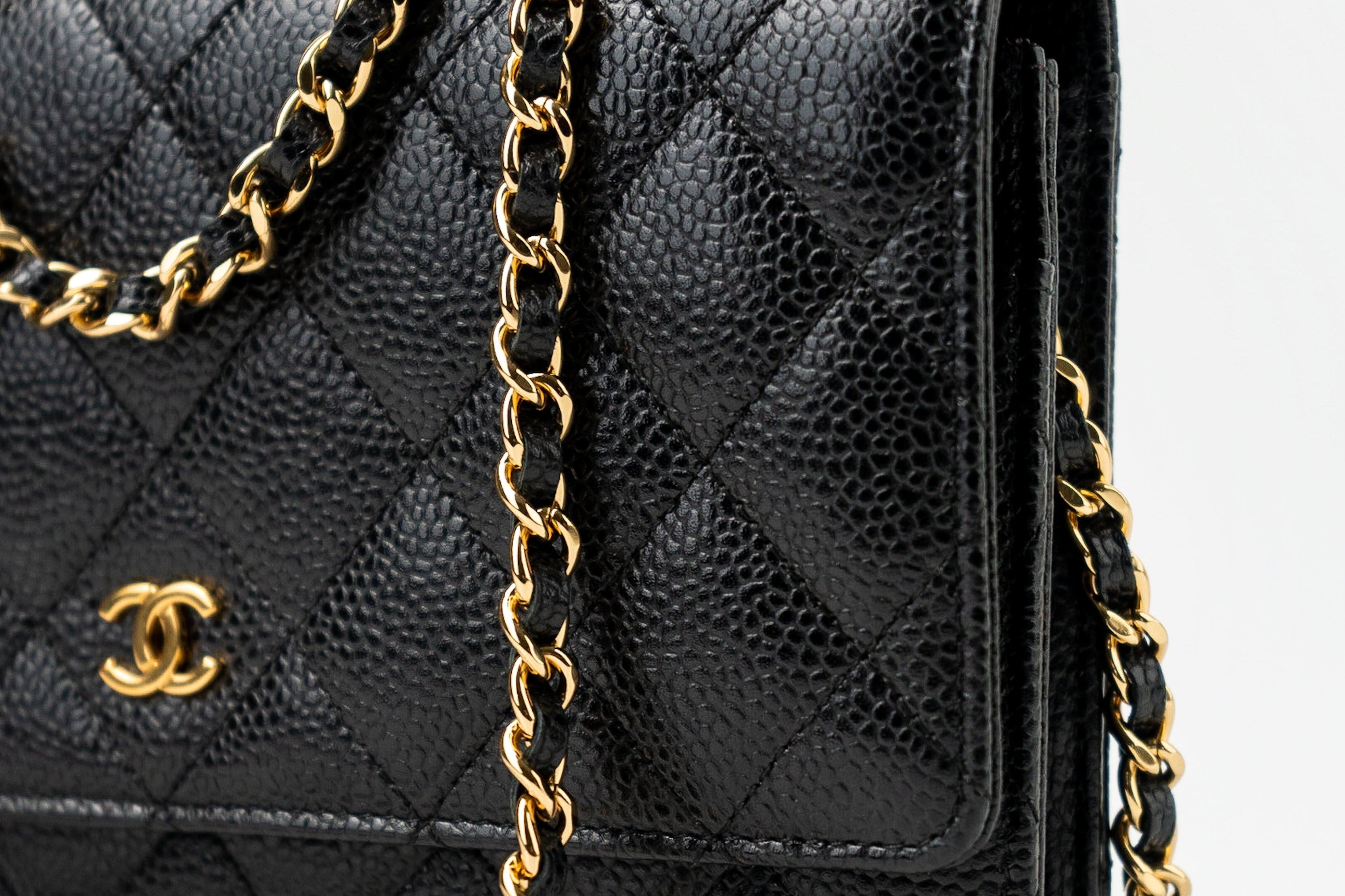 CHANEL Handbag Black Black Caviar Quilted Wallet on Chain (WOC) GHW - Redeluxe