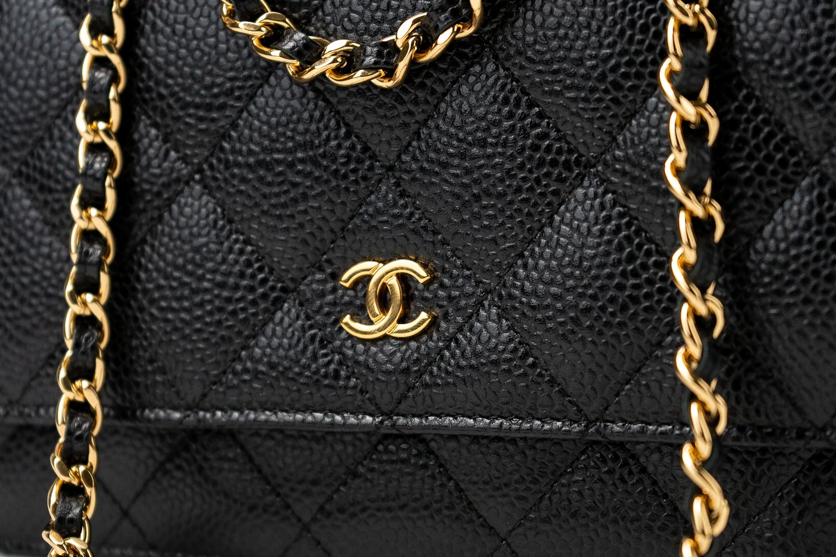 CHANEL Handbag Black Black Caviar Quilted Wallet on Chain (WOC) GHW - Redeluxe