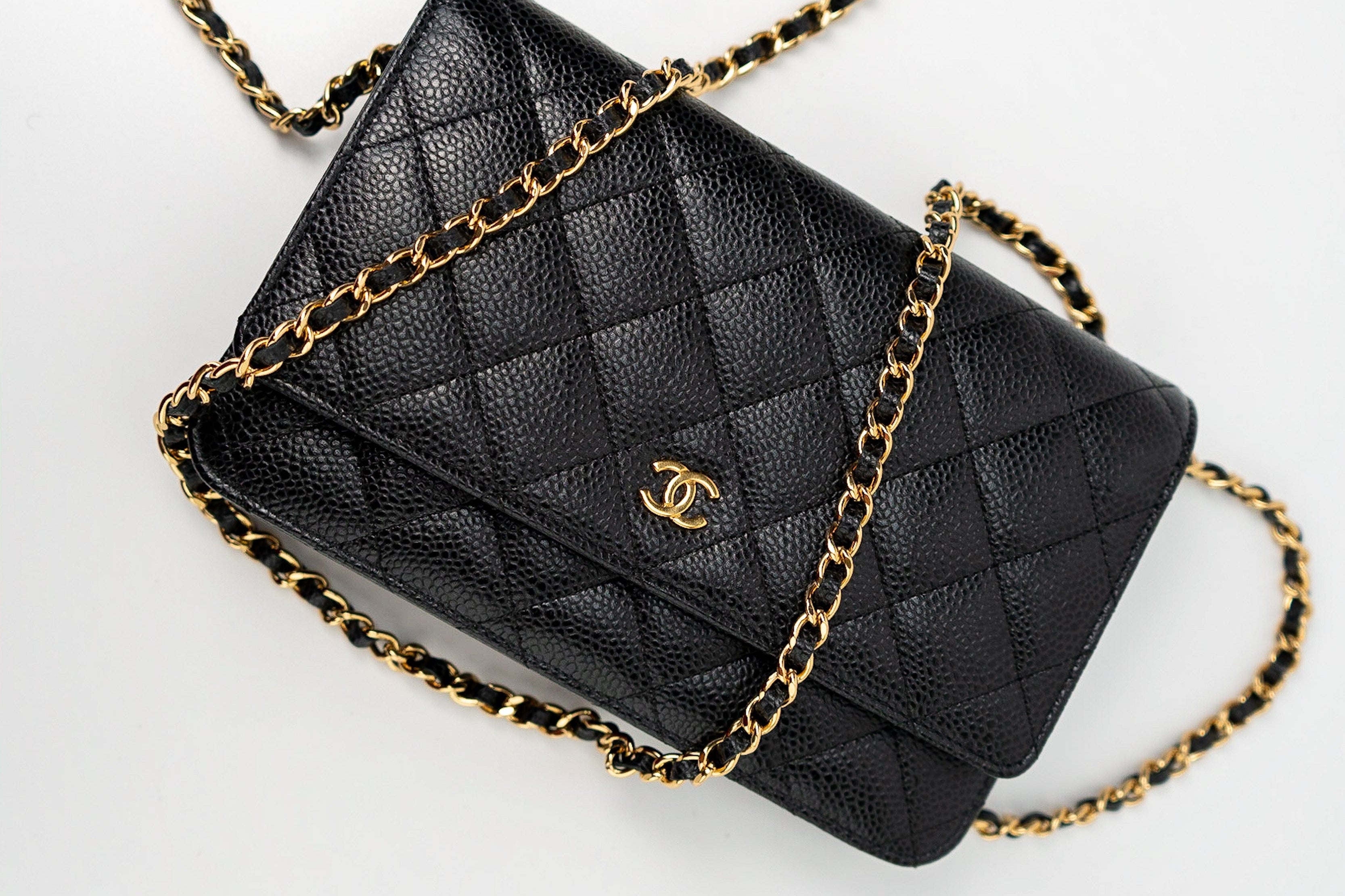 CHANEL Handbag Black Black Caviar Quilted Wallet on Chain (WOC) GHW - Redeluxe