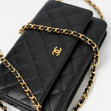 CHANEL Handbag Black Black Caviar Quilted Wallet on Chain (WOC) GHW - Redeluxe