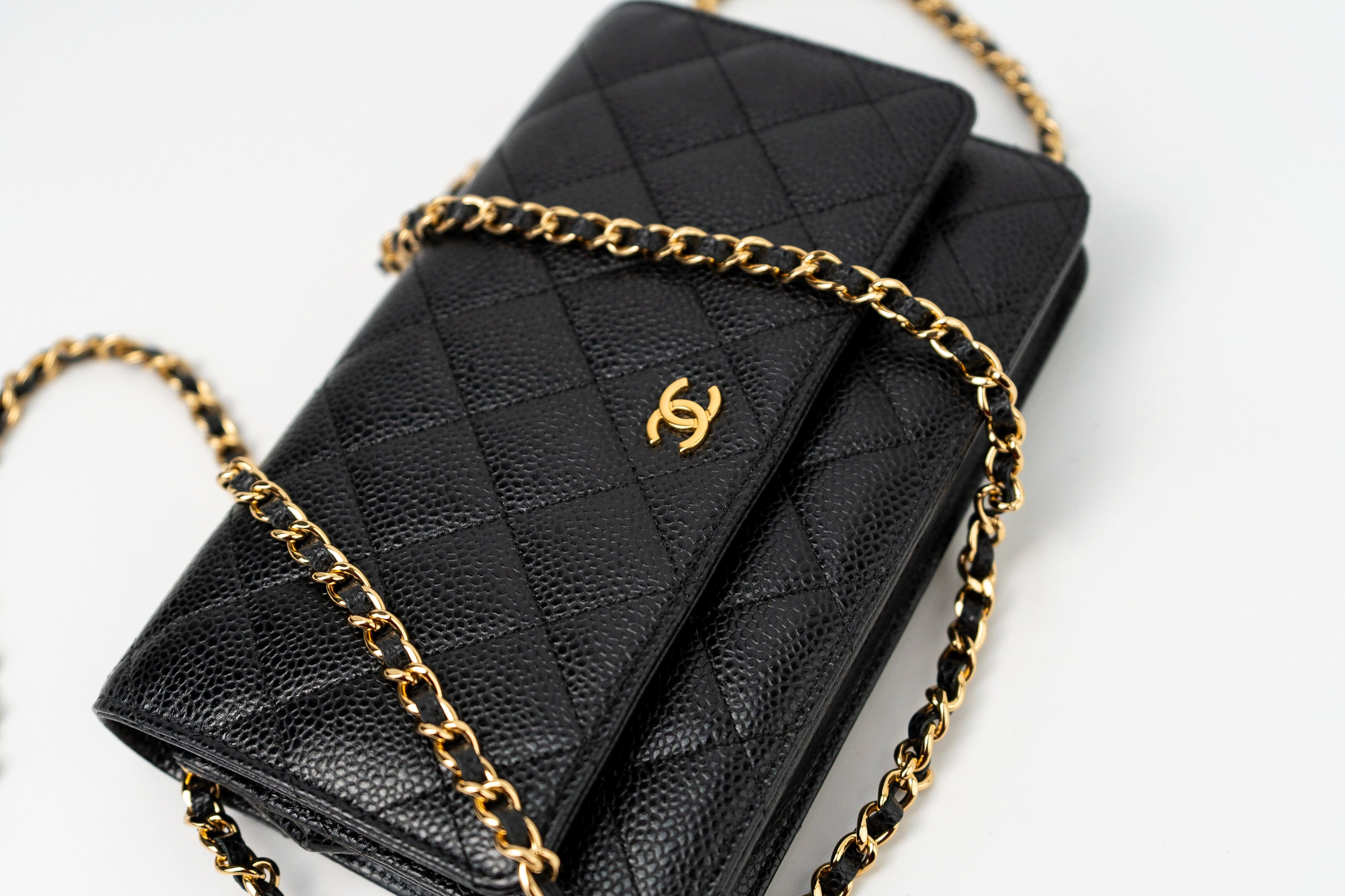 CHANEL Handbag Black Black Caviar Quilted Wallet on Chain (WOC) GHW - Redeluxe