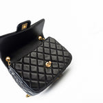 CHANEL Handbag Black Black Coco De Toi Heart Chain Small Square Flap Bag Antique Gold Hardware - Redeluxe