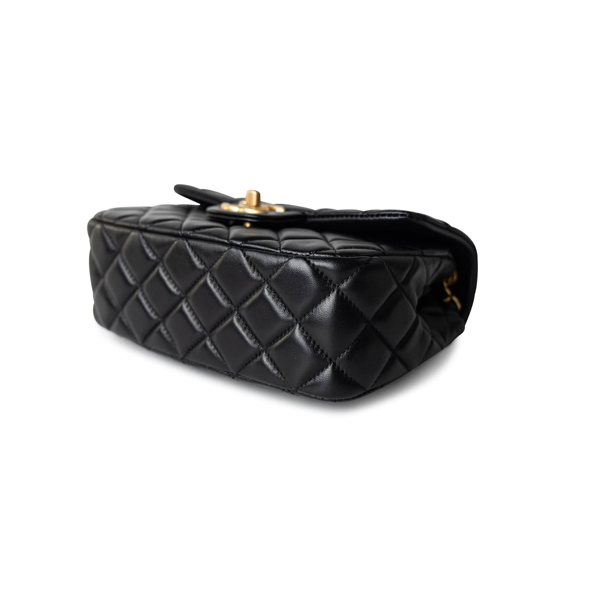 CHANEL Handbag Black Black Coco De Toi Heart Chain Small Square Flap Bag Antique Gold Hardware - Redeluxe