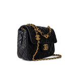 CHANEL Handbag Black Black Coco De Toi Heart Chain Small Square Flap Bag Antique Gold Hardware - Redeluxe