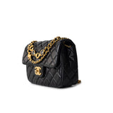 CHANEL Handbag Black Black Coco De Toi Heart Chain Small Square Flap Bag Antique Gold Hardware - Redeluxe