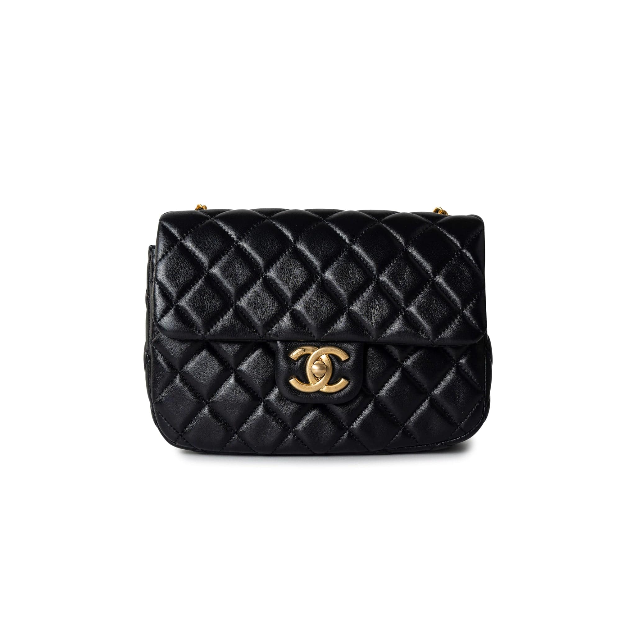 CHANEL Handbag Black Black Coco De Toi Heart Chain Small Square Flap Bag Antique Gold Hardware - Redeluxe