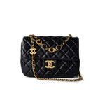 CHANEL Handbag Black Black Coco De Toi Heart Chain Small Square Flap Bag Antique Gold Hardware - Redeluxe