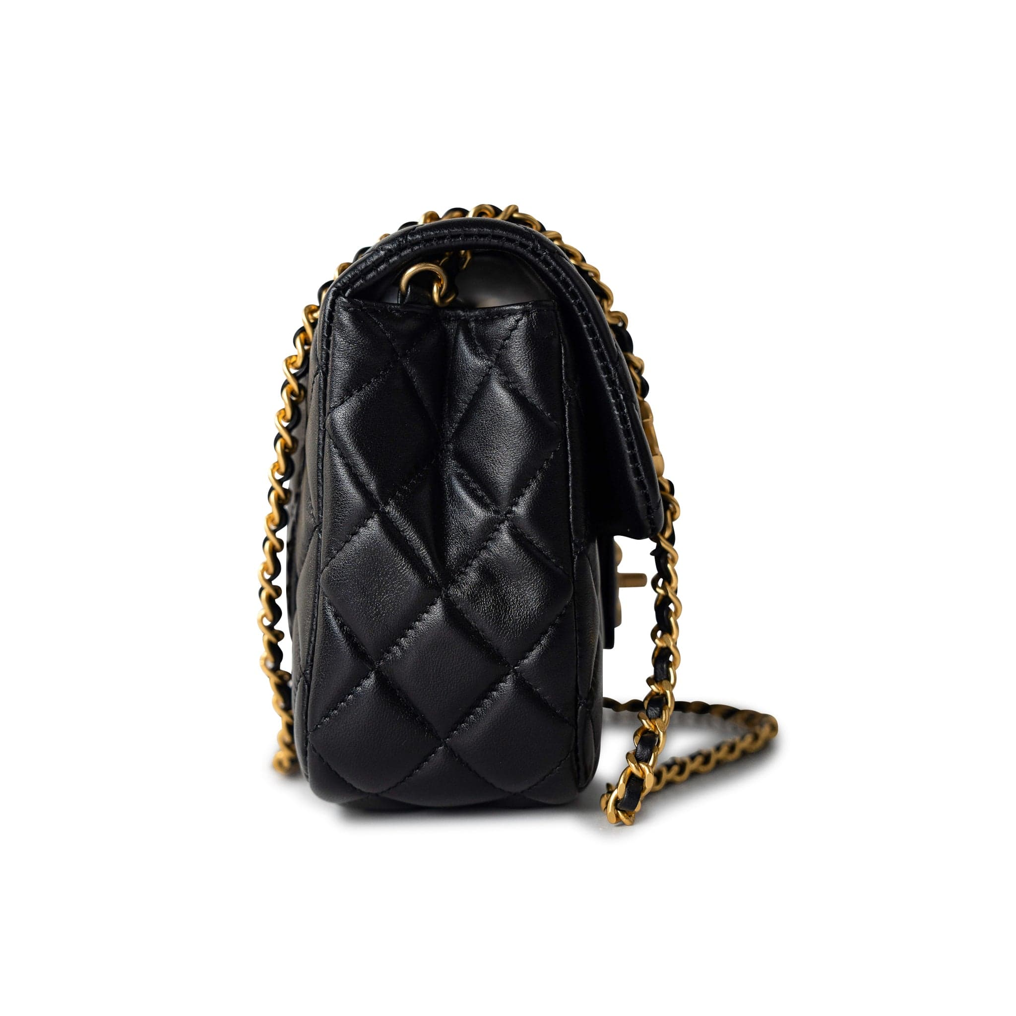 CHANEL Handbag Black Black Coco De Toi Heart Chain Small Square Flap Bag Antique Gold Hardware - Redeluxe