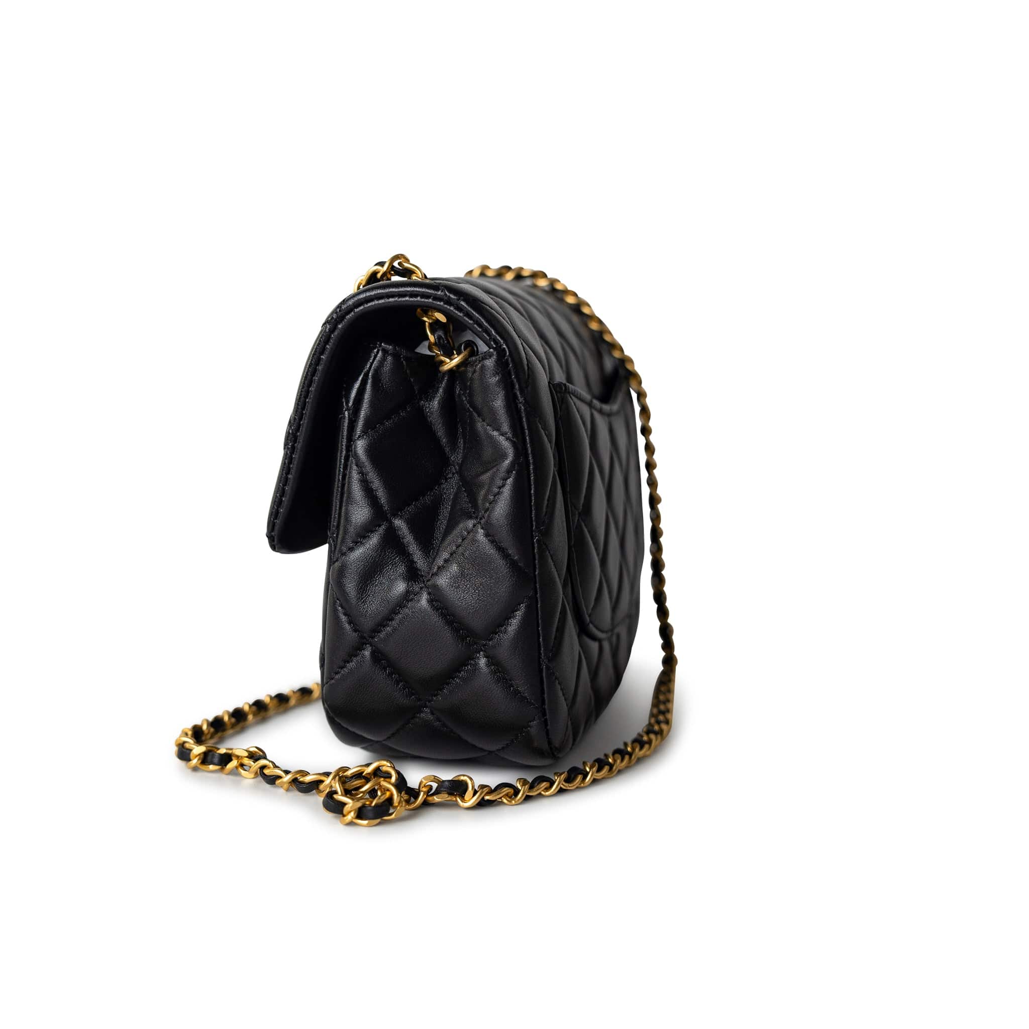 CHANEL Handbag Black Black Coco De Toi Heart Chain Small Square Flap Bag Antique Gold Hardware - Redeluxe