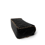 CHANEL Handbag Black Black Crumpled Calfskin Medium Chain Around Flap Bag Light Gold Hardware - Redeluxe